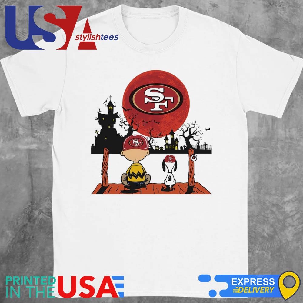 Charlie Brown And Snoopy Watching San Francisco 49ers Halloween 2024 Shirt