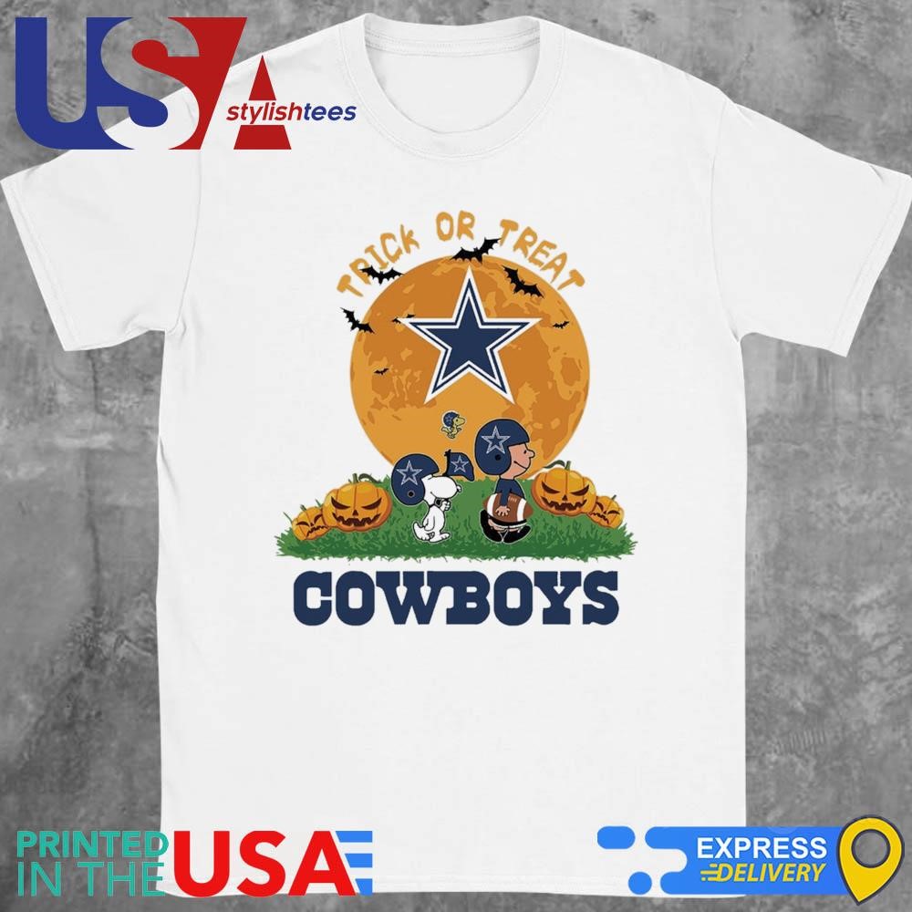 Charlie Brown Snoopy And Woodstock Trick Or Treat Halloween Dallas Cowboys NFL Shirt