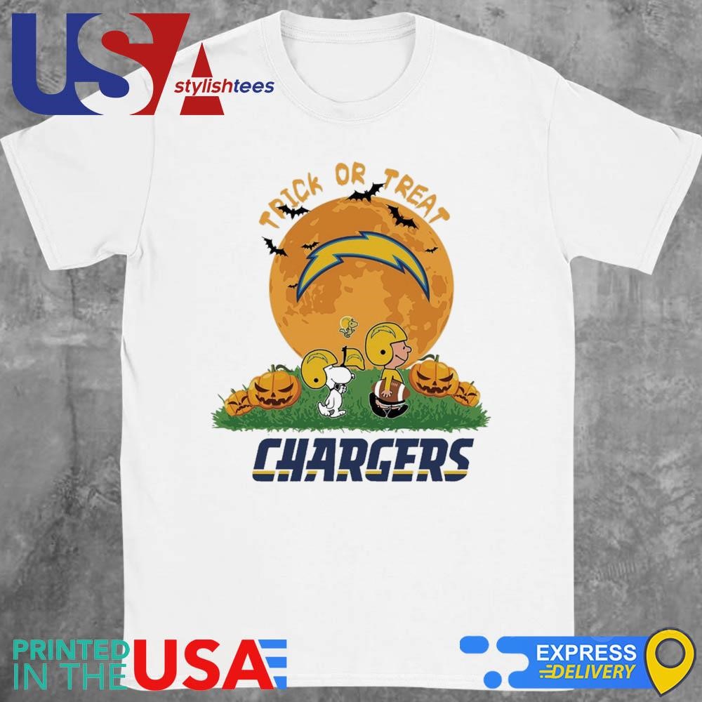 Charlie Brown Snoopy And Woodstock Trick Or Treat Halloween Los Angeles Chargers NFL Shirt