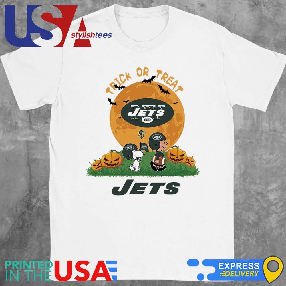 Charlie Brown Snoopy And Woodstock Trick Or Treat Halloween New York Jets NFL Shirt