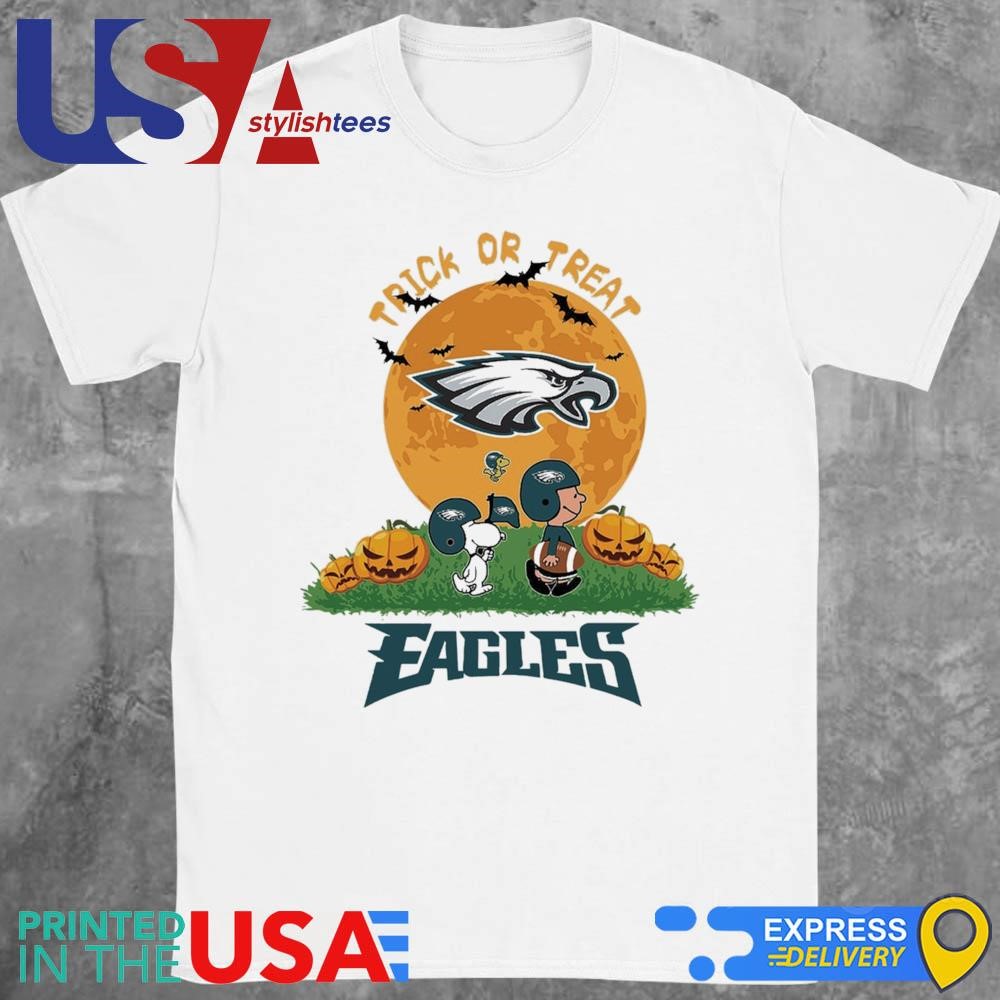 Charlie Brown Snoopy And Woodstock Trick Or Treat Halloween Philadelphia Eagles NFL Shirt