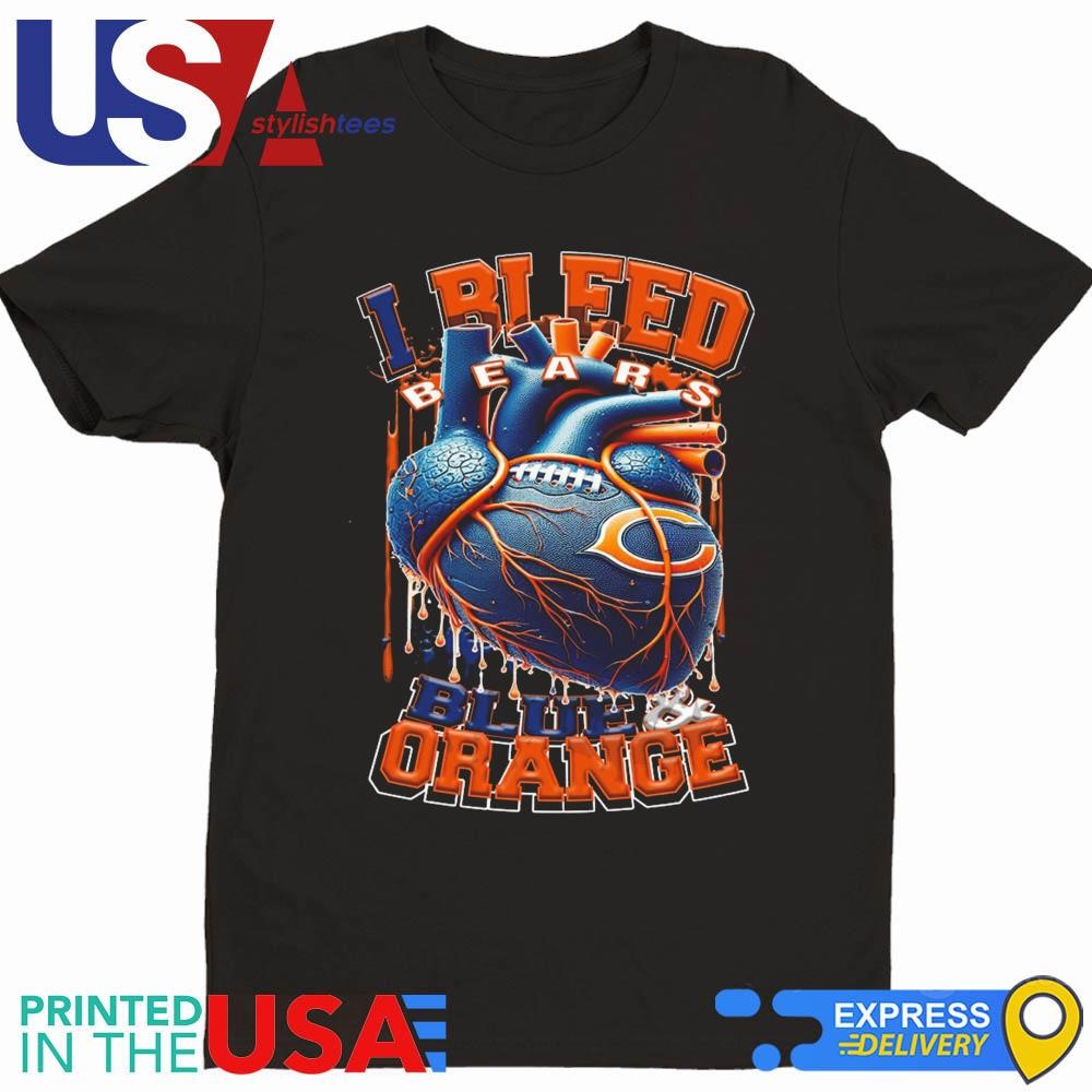 Chicago Bears I Bleed Bears Blue And Orange Heart Shirt