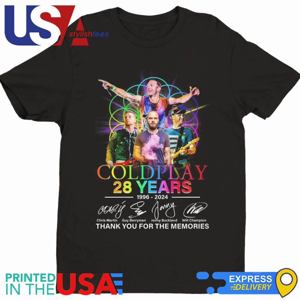 Coldplay 28 Years 1996-2024 Signatures Thank You For The Memories Shirt