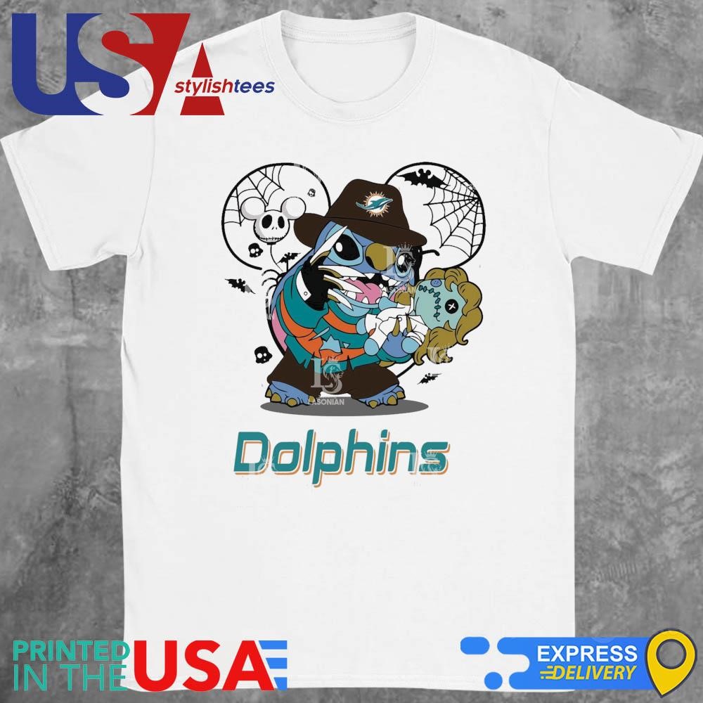 Miami Dolphins Stitch Freddy Krueger Halloween Shirt