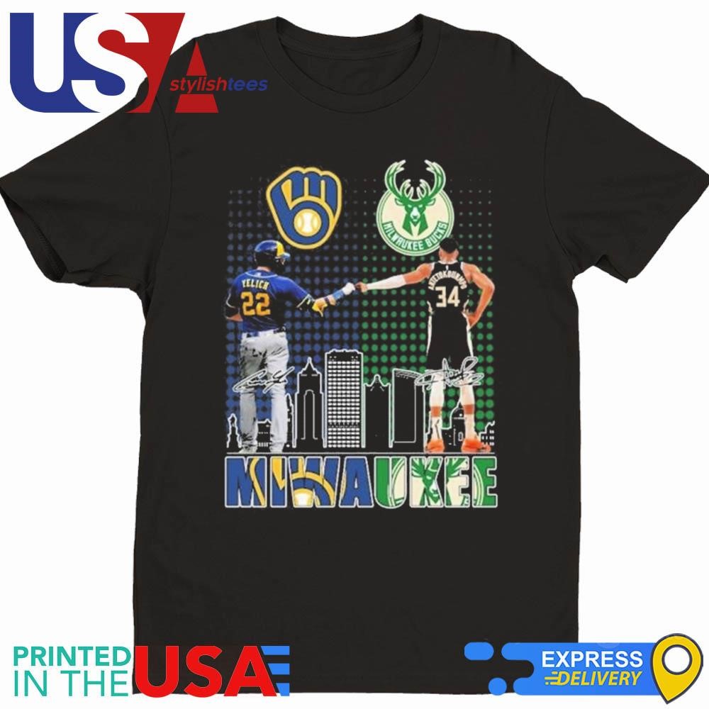 Milwaukee Sports Teams 2024 Yelich And Antetokounmpo Signatures Shirt