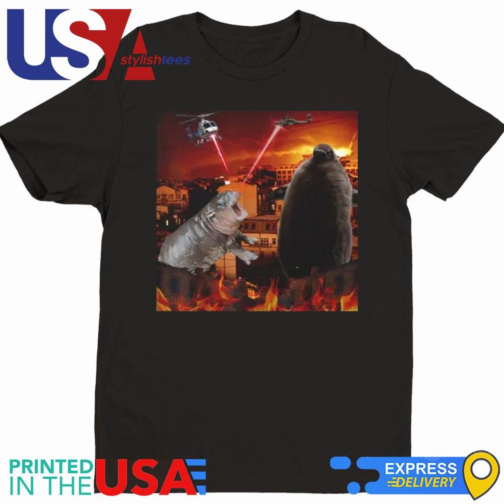 Moo Deng And Pesto Battle Destroy City Fire Scene Shirt