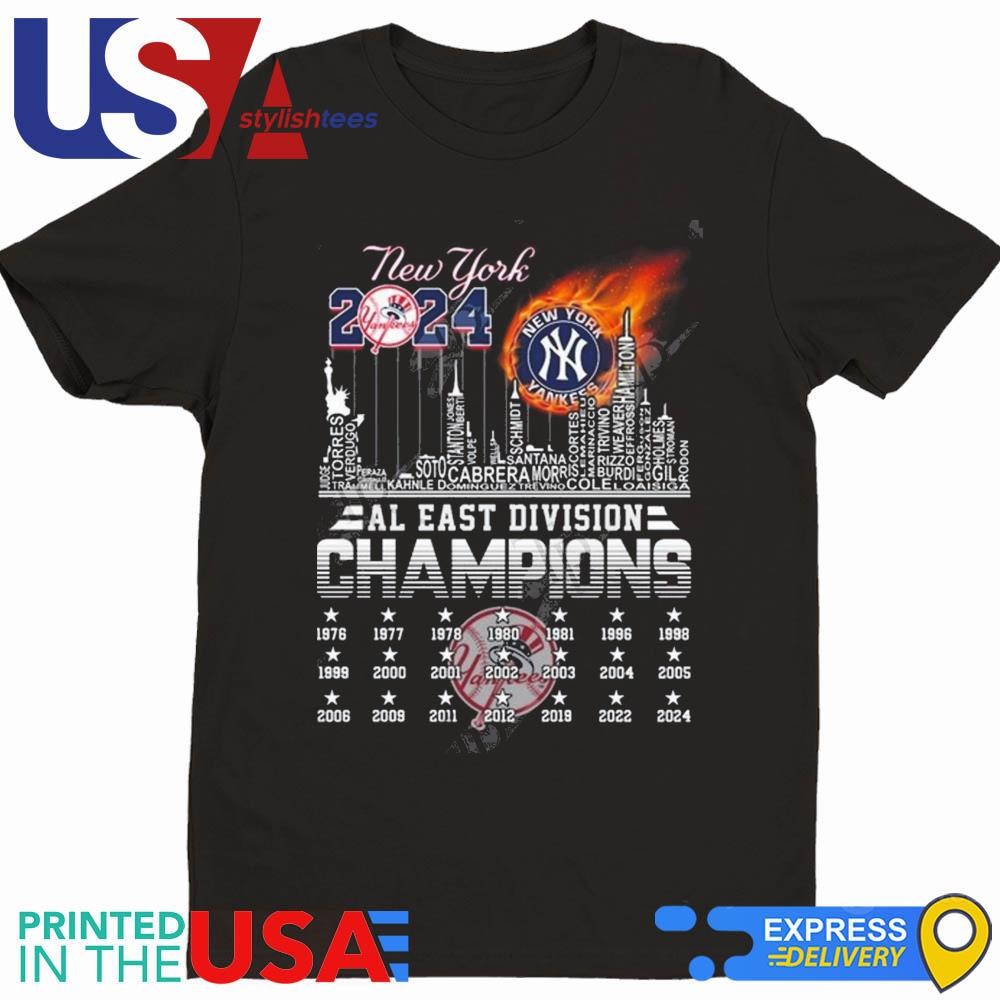 New York Yankees 2024 AL East Division Champions 1976-2024 Fire Shirt