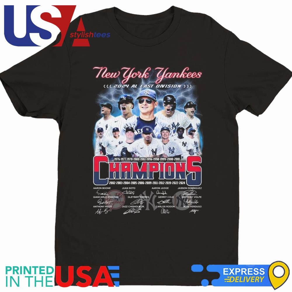 New York Yankees 2024 AL East Division Champs Back To Back To Back 1976-2024 Signatures Shirt