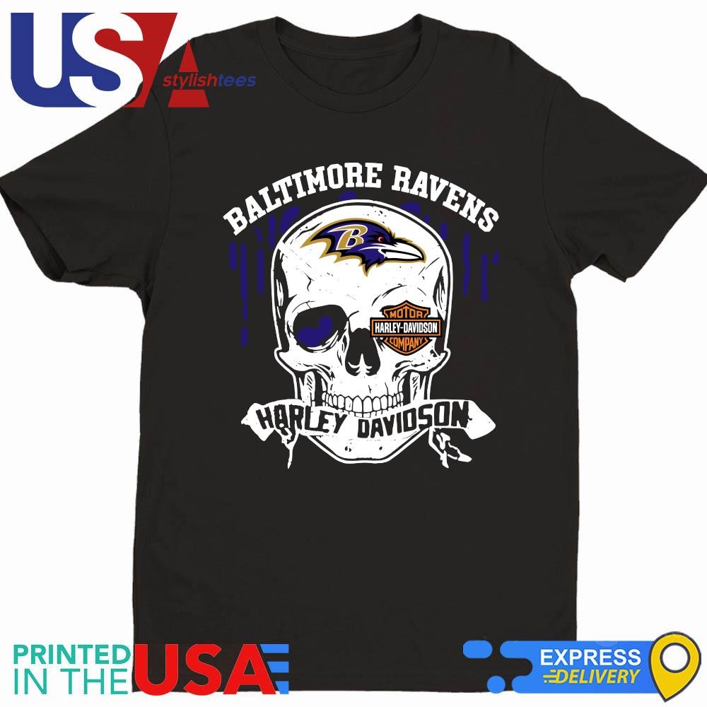 Original Baltimore Ravens Harley Davidson Skull Halloween 2024 Shirt