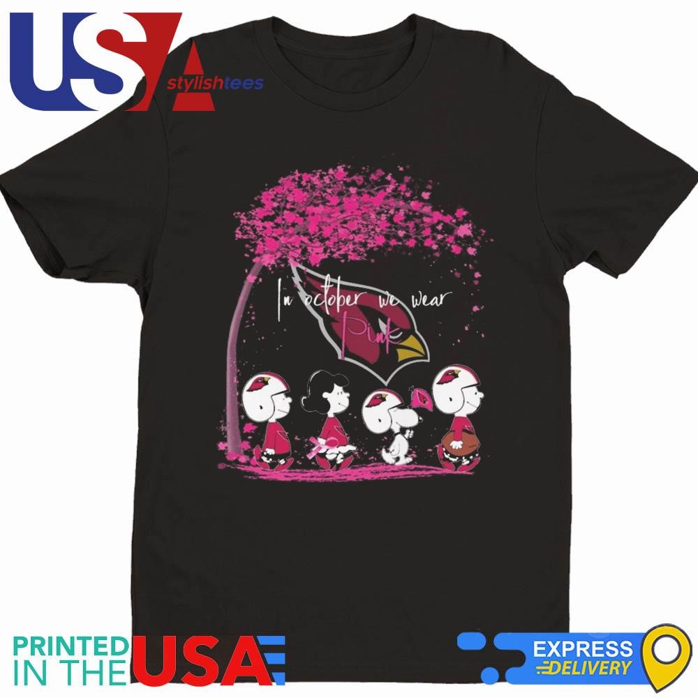 Peanuts Characters Arizona Cardinals In October We Wear Pink 2024 Shirt