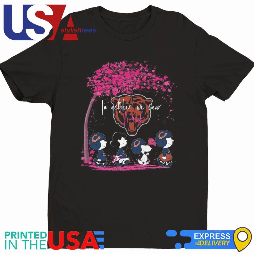 Peanuts Characters Chicago Bears In October We Wear Pink 2024 Shirt