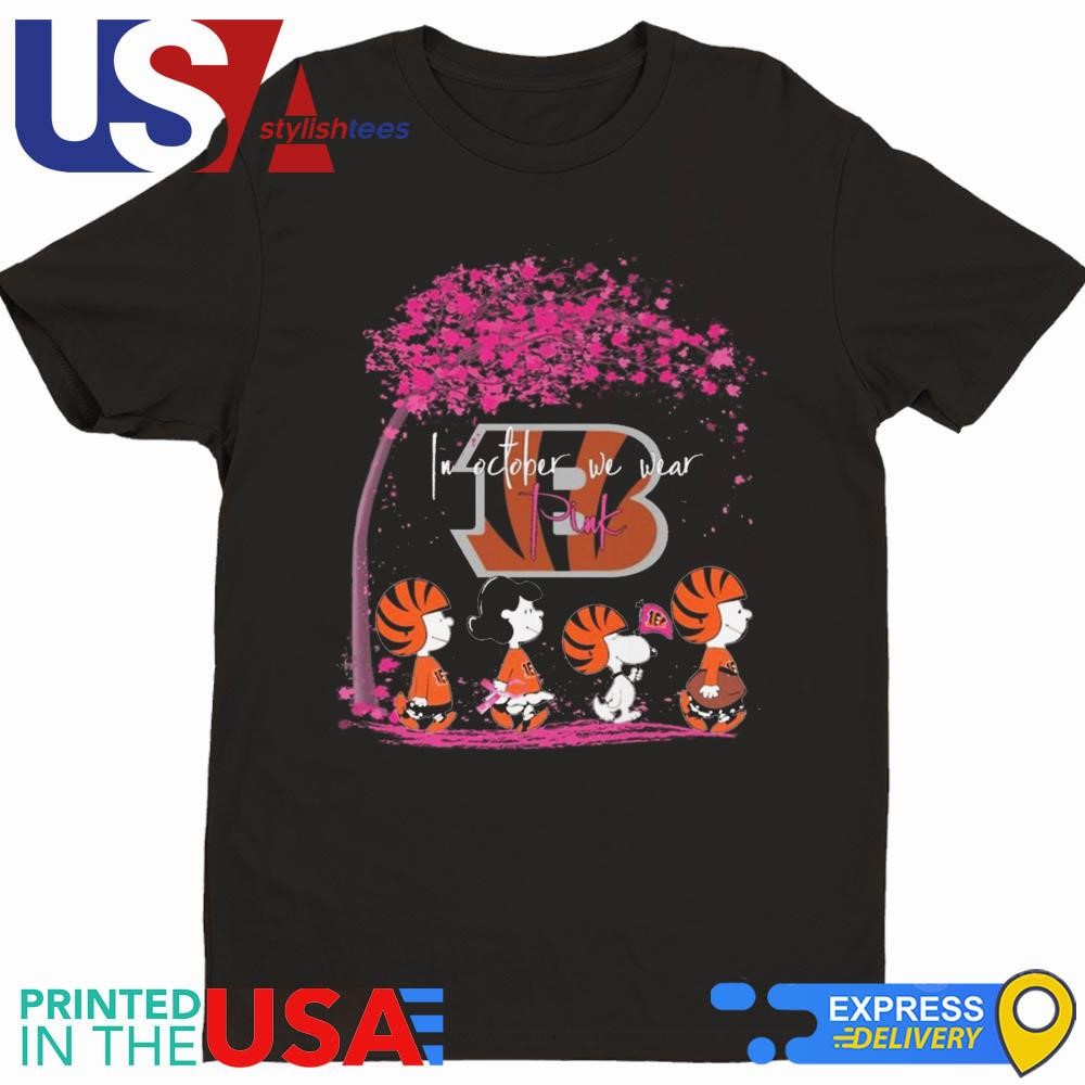 Peanuts Characters Cincinnati Bengals In October We Wear Pink 2024 Shirt