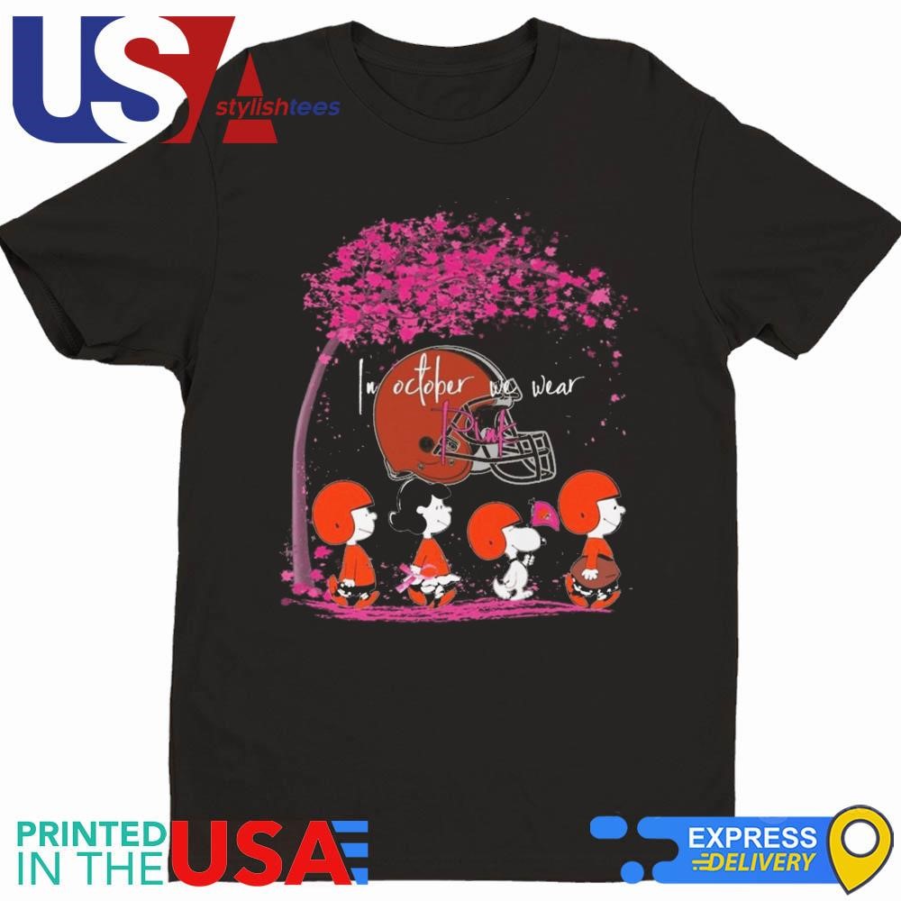 Peanuts Characters Cleveland Browns In October We Wear Pink 2024 Shirt