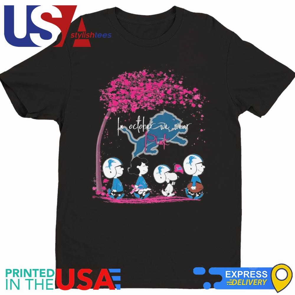 Peanuts Characters Detroit Lions In October We Wear Pink 2024 Shirt