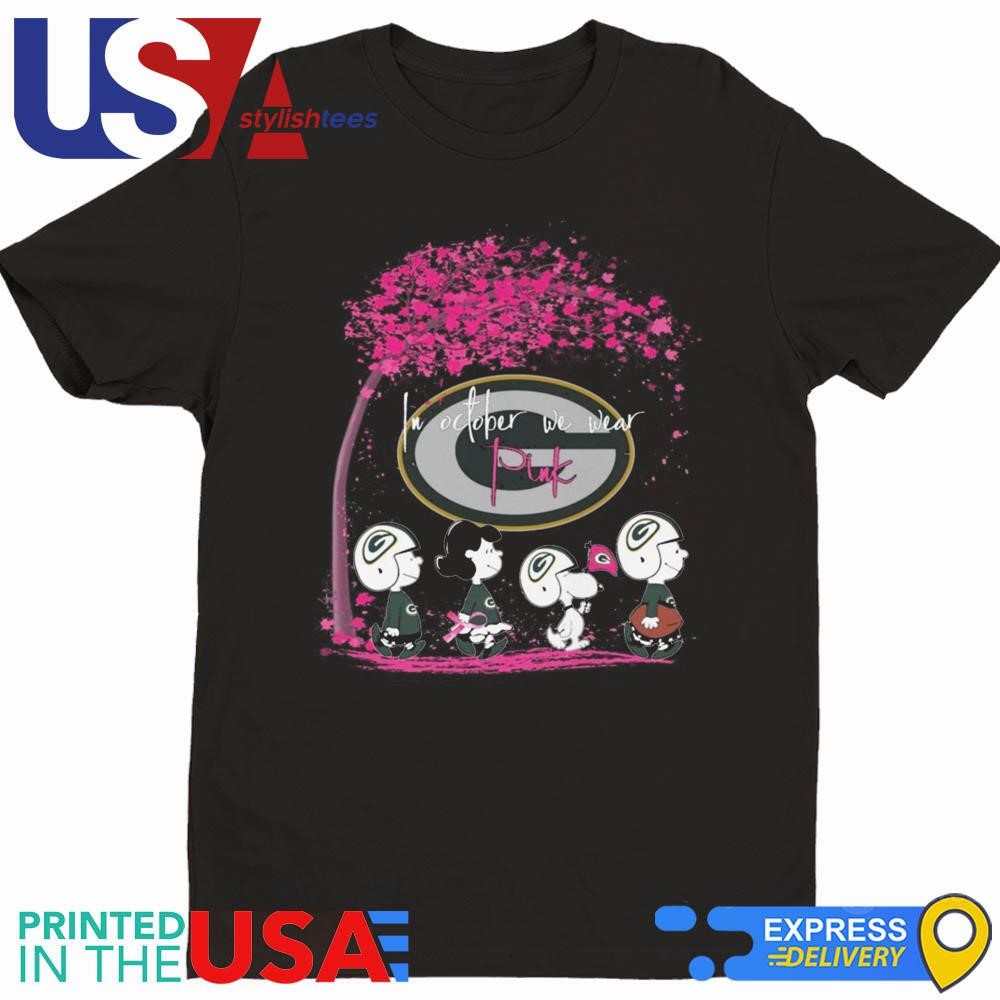 Peanuts Characters Green Bay Packers In October We Wear Pink 2024 Shirt