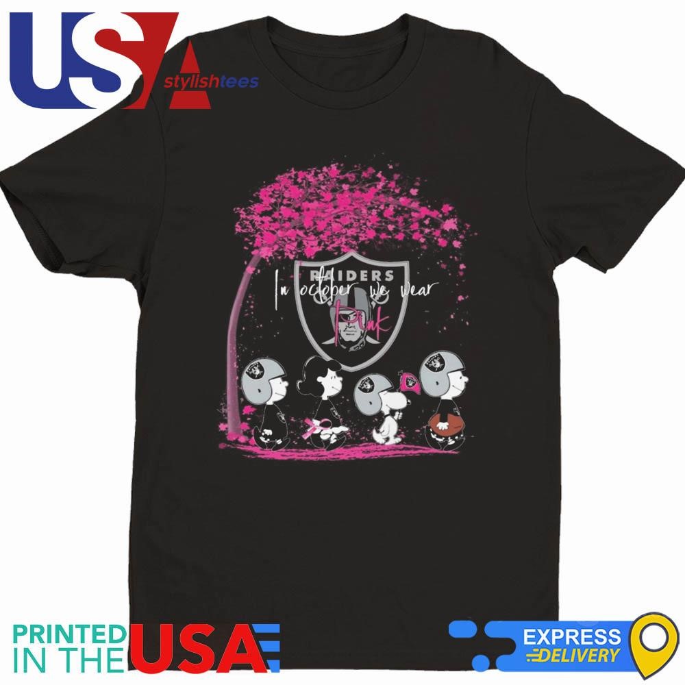 Peanuts Characters Las Vegas Raiders In October We Wear Pink 2024 Shirt