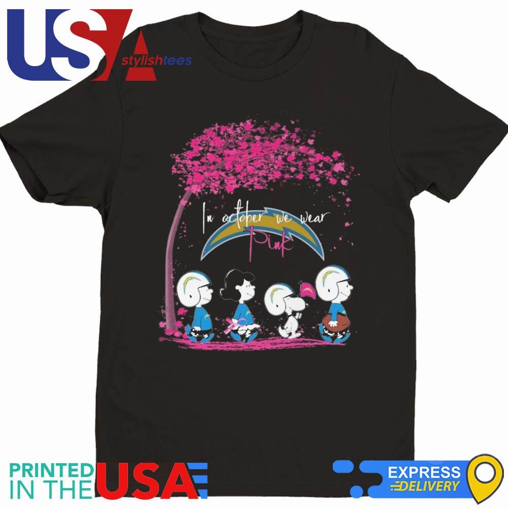 Peanuts Characters Los Angeles Chargers In October We Wear Pink 2024 Shirt