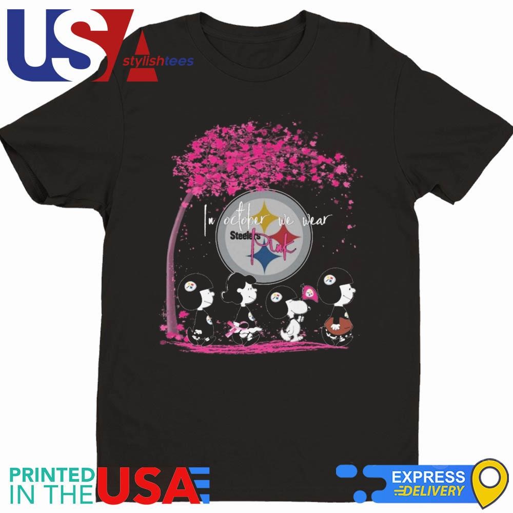 Peanuts Characters Pittsburgh Steelers In October We Wear Pink 2024 Shirt