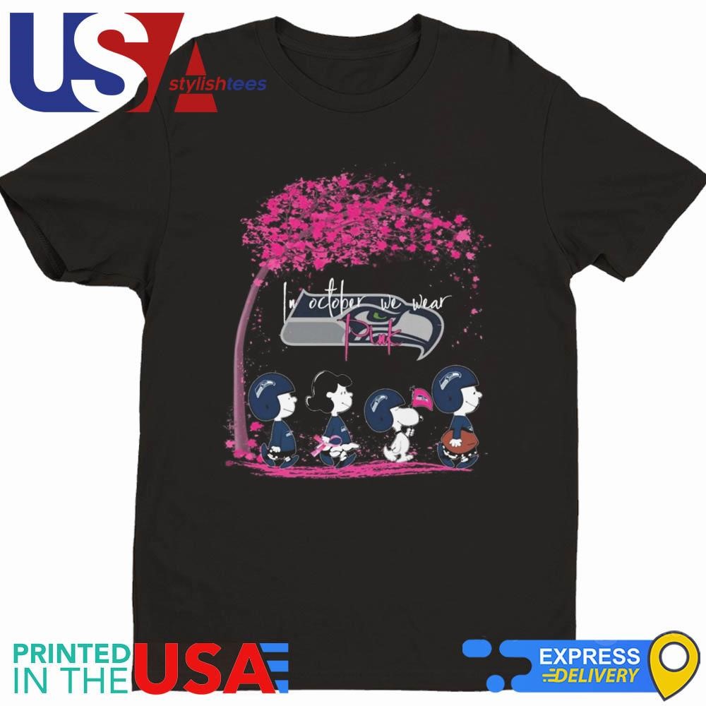 Peanuts Characters Seattle Seahawks In October We Wear Pink 2024 Shirt