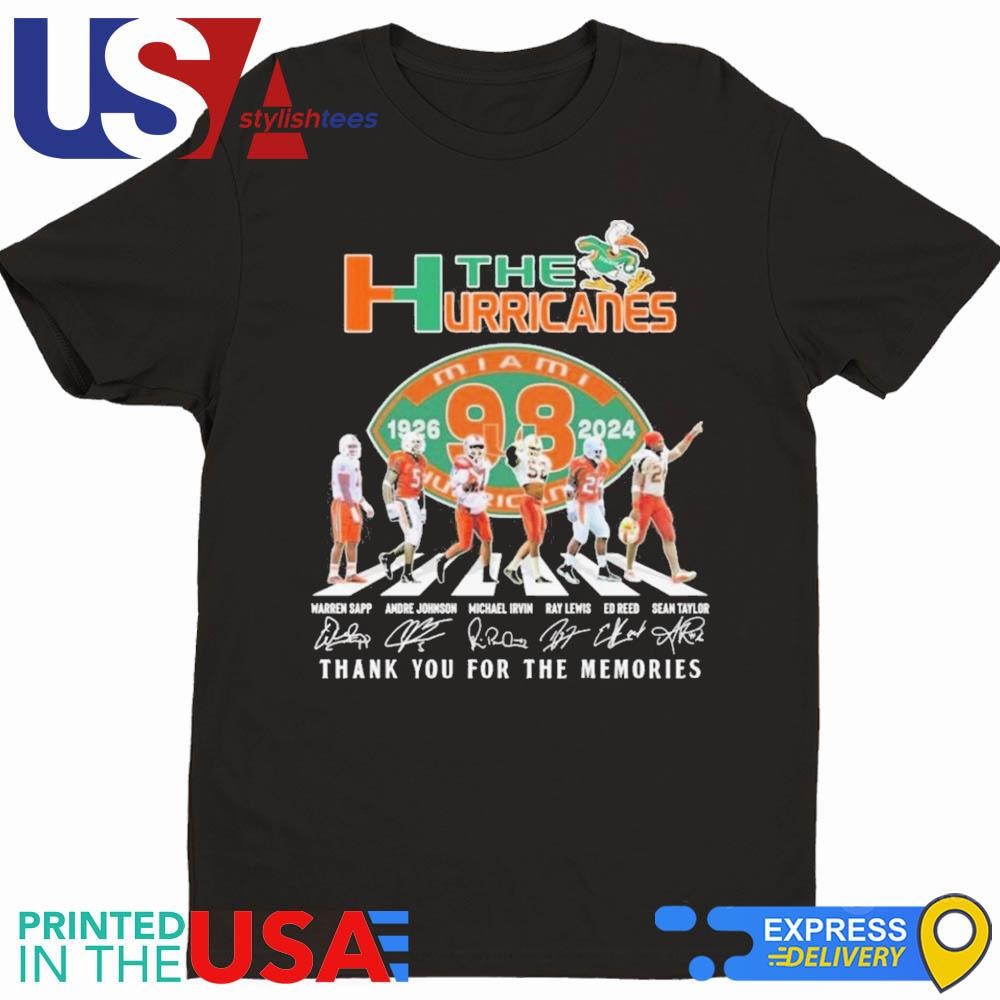 The Miami Hurricanes 98 Years 1926 2024 Thank You For The Memories Abbey Road Signatures Shirt