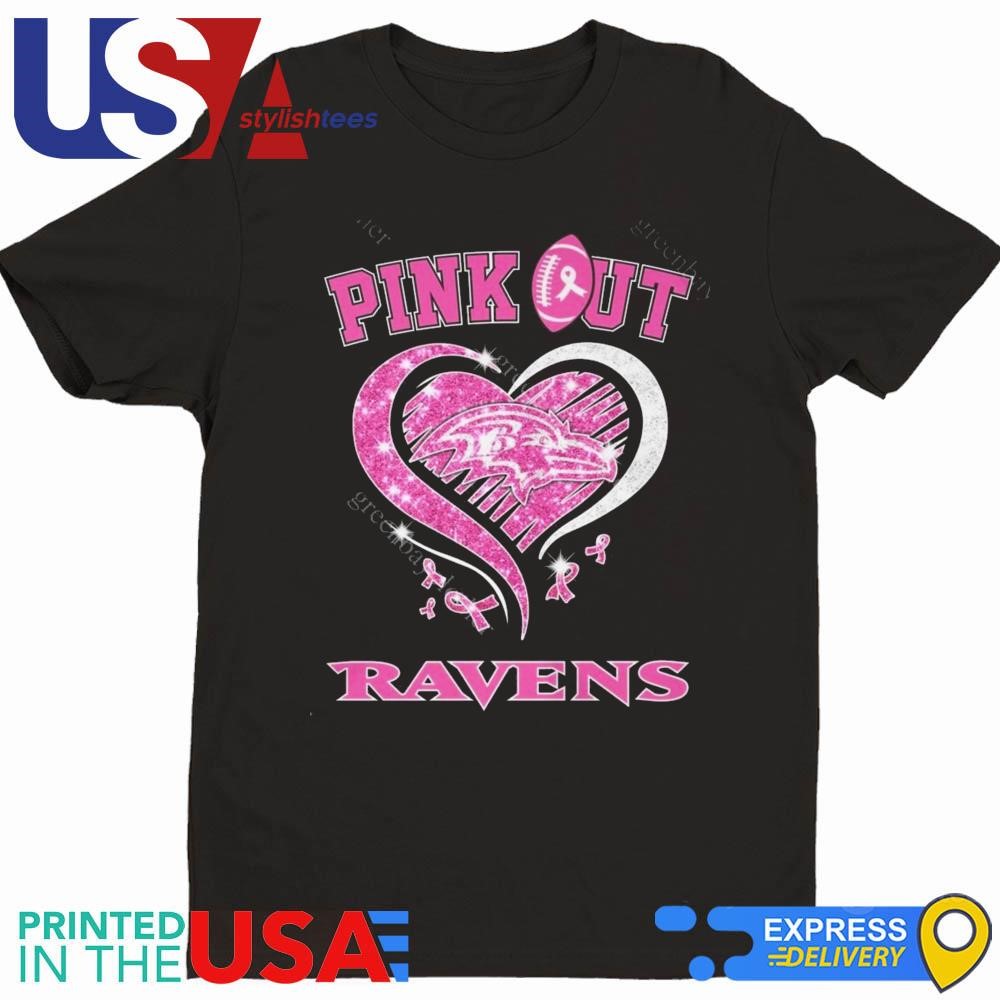 Baltimore Ravens Pink Out Breast Cancer Ravens Heart Diamond Shirt