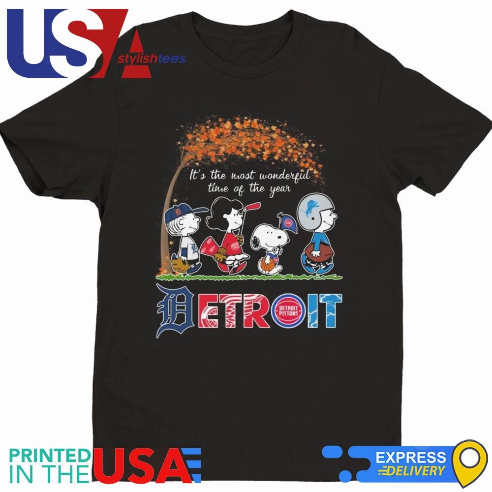 Detroit Snoopy Cartoon Sports It's The Most Wonderful Time Of The Year Shirt