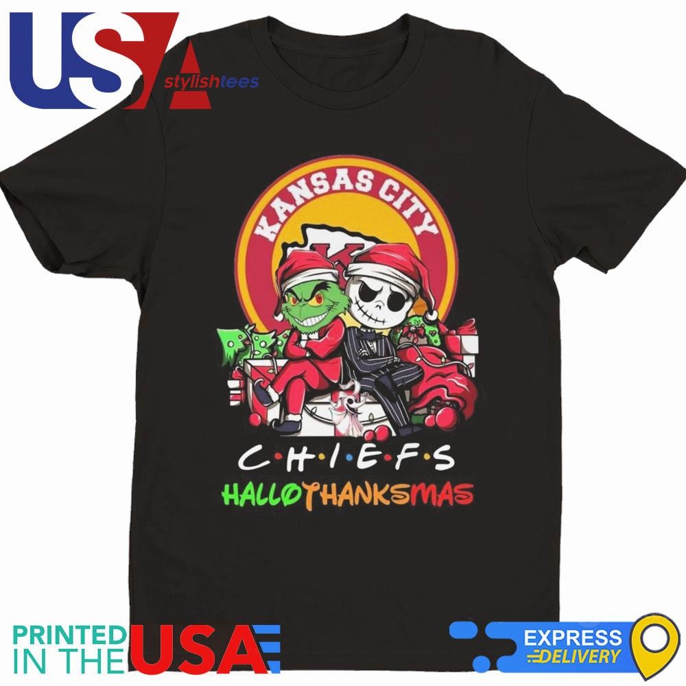 Grinch And Jack Skellington Kansas City Chiefs Halloween Thanks Christmas 2024 Shirt