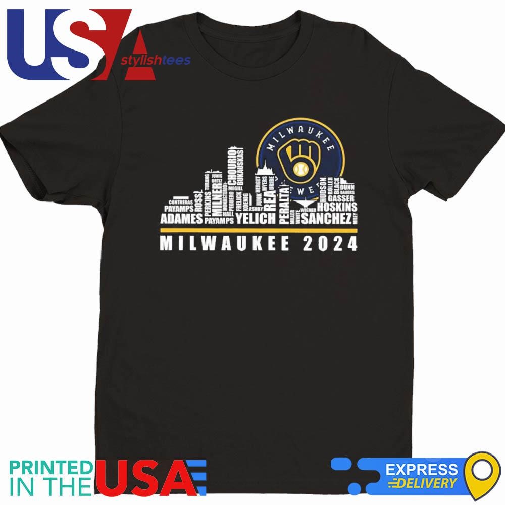 Milwaukee Brewers 2024 Skyline Players Name Baseball Shirt