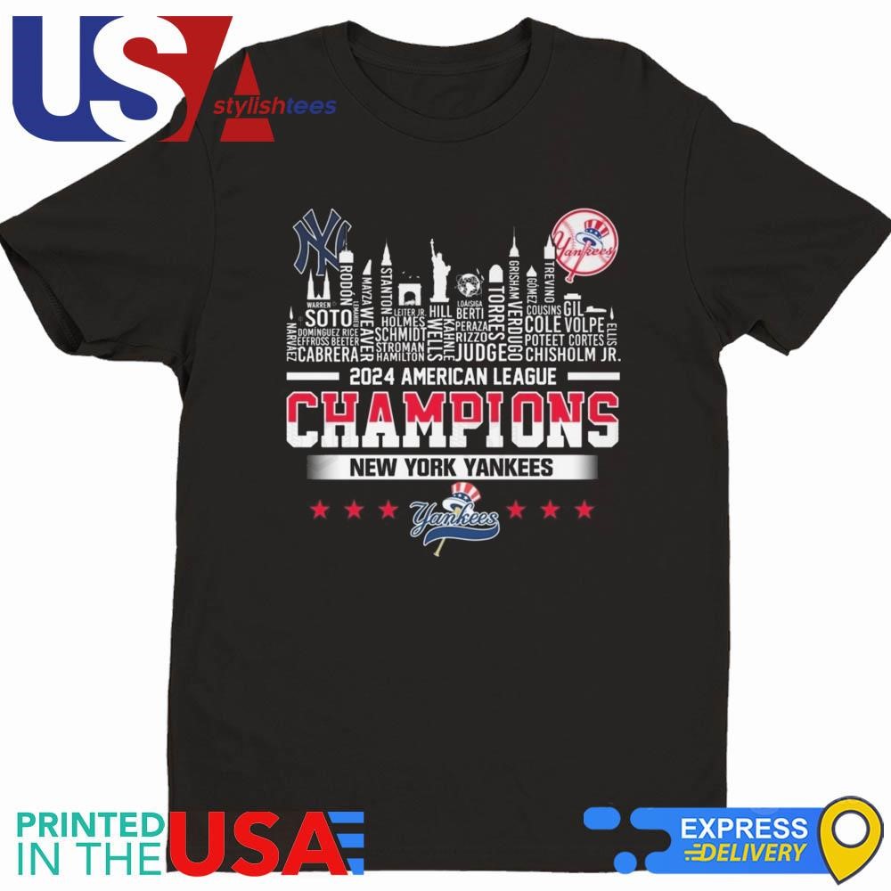 New York Yankees 2024 American League Champions Skyline Name Shirt