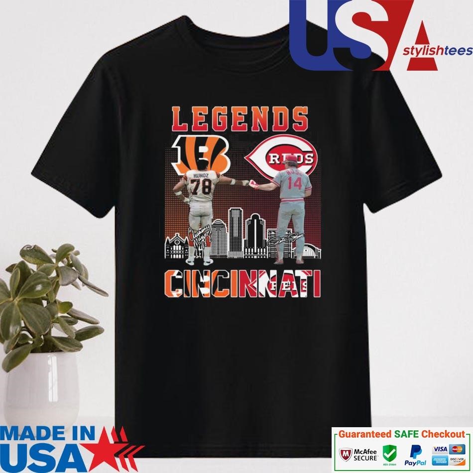 Official Cincinnati Reds Peter Rose The Legends Cincinnati Bengals Anthony Munoz Signatures T-shirt