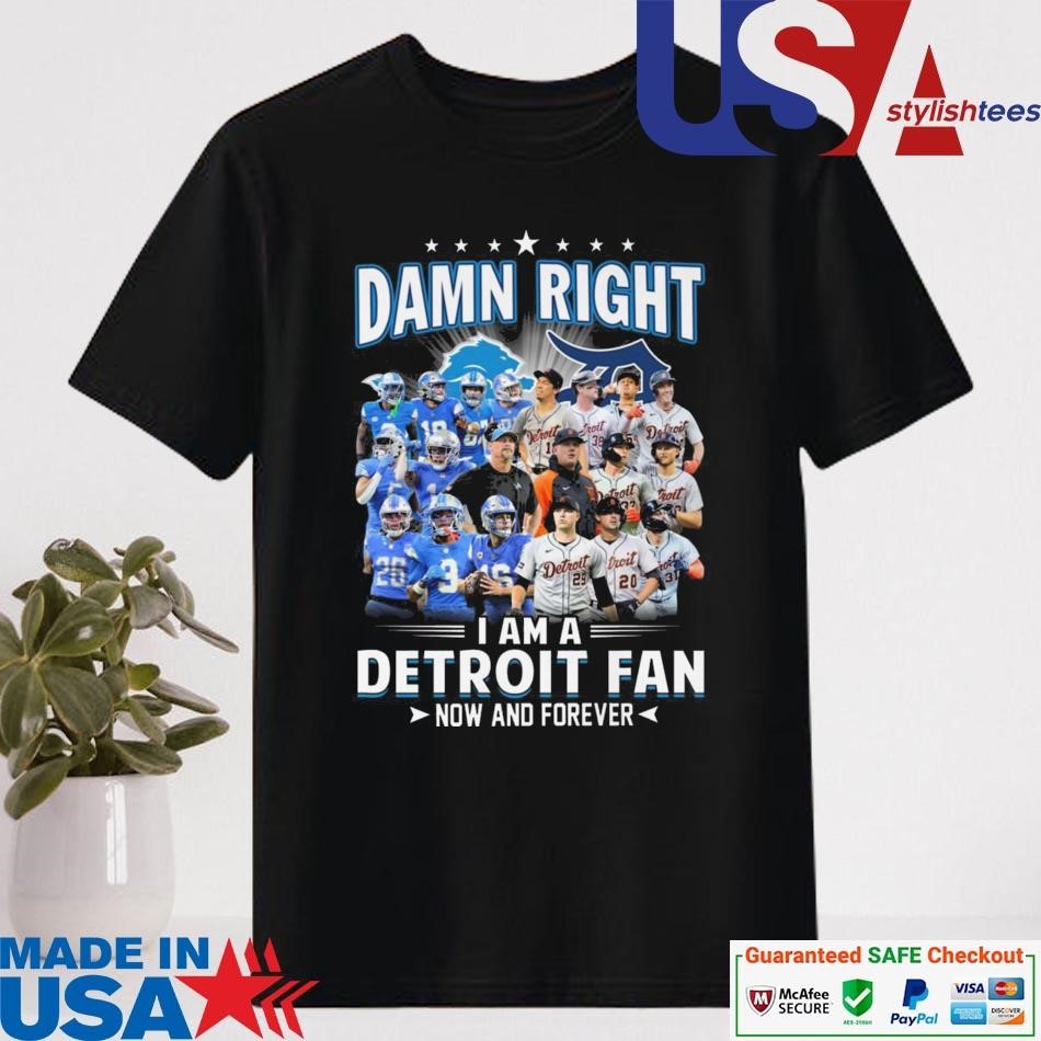 Official Damn Right I Am A Detroit Lions And Detroit Tigers Fan Now And Forever T-shirt