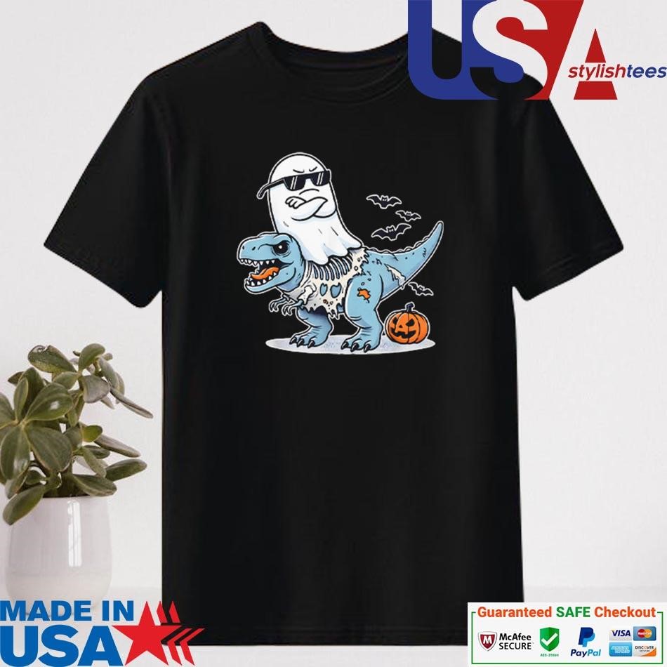 Official Halloween Ghost Riding Zombie T-Rex Shirt