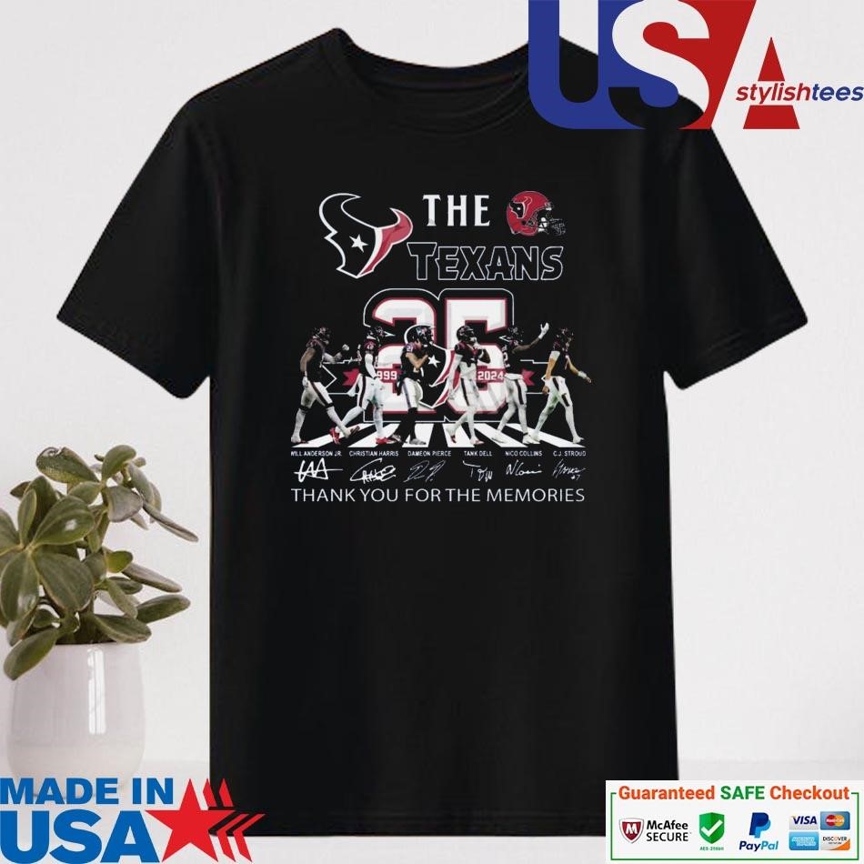 Official Houston Texans 25th Anniversary 1999-2024 Thank You For The Memories Signatures Shirt