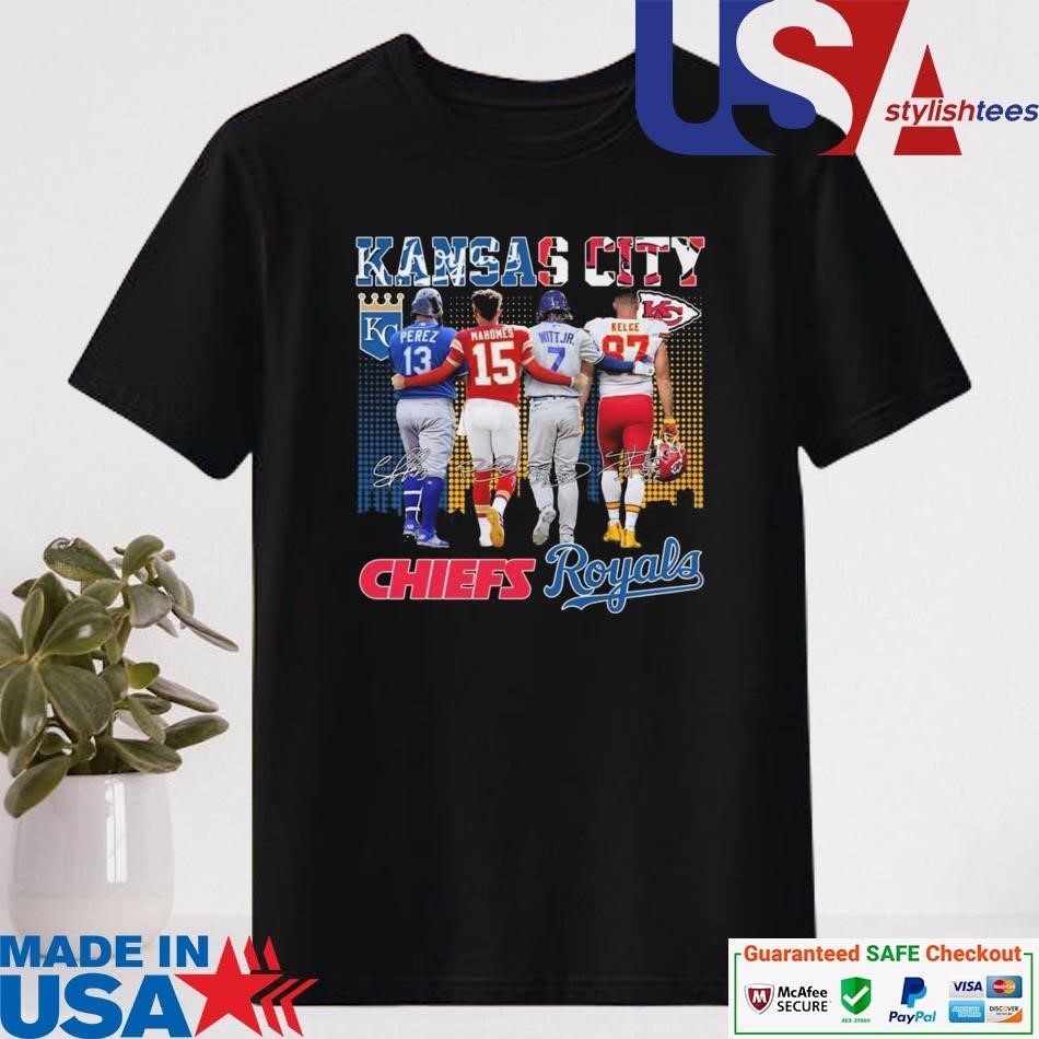 Official Kansas City Chiefs Kansas City Royals Perez Mahomes Witt Jr. Kelce Signatures Shirt