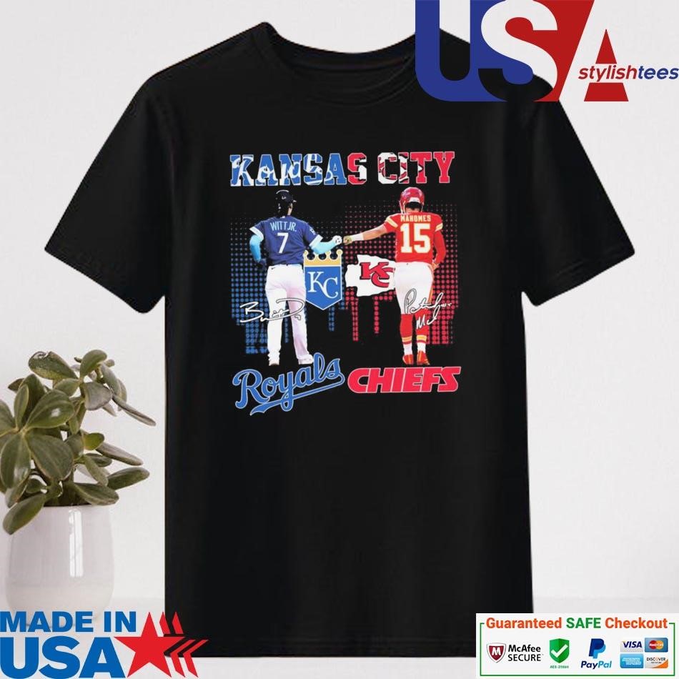 Official Kansas City Royals Bobby Witt Jr. Kansas City Chiefs Patrick Mahomes Signatures Shirt