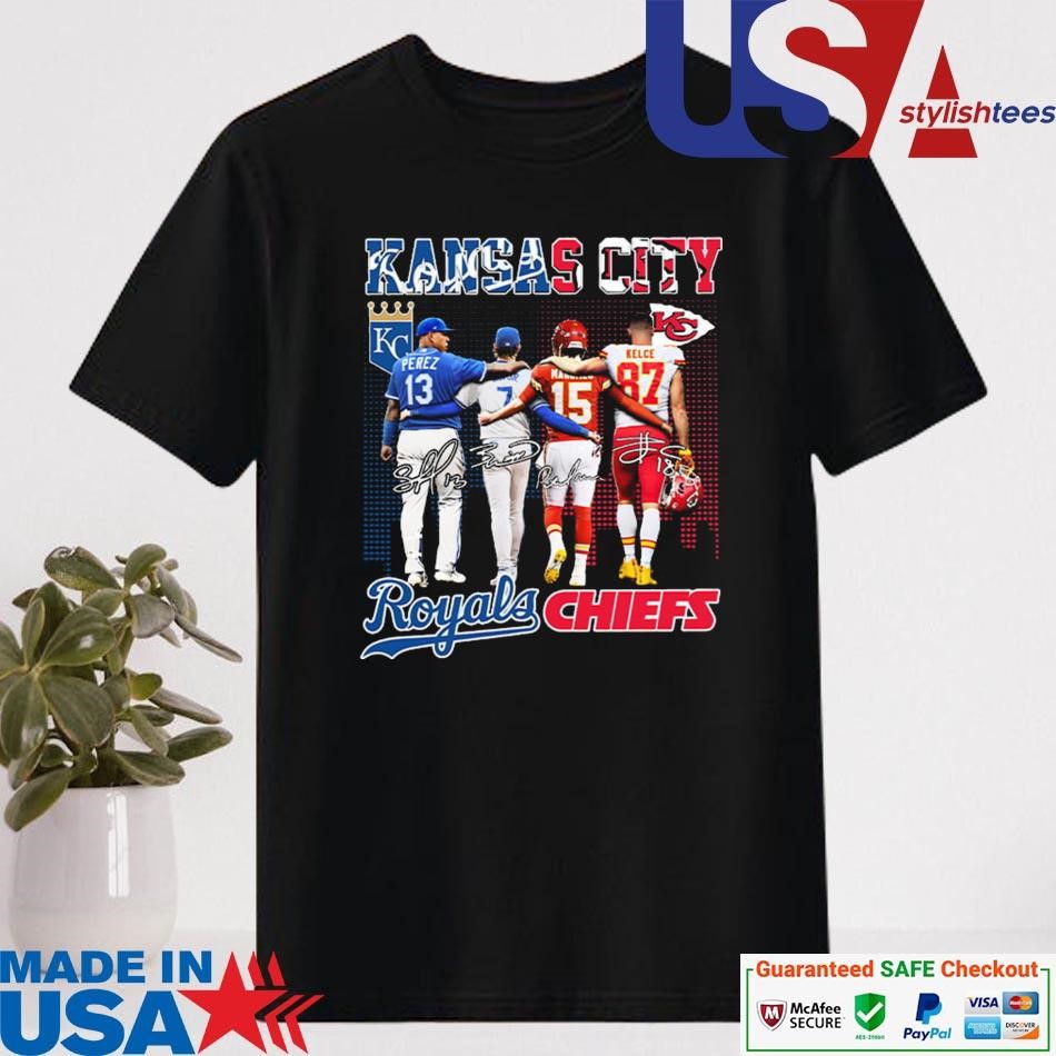 Official Kansas City Royals Perez And Witt Jr Kansas City chiefs Mahomes And Kelce Signatures Shirt