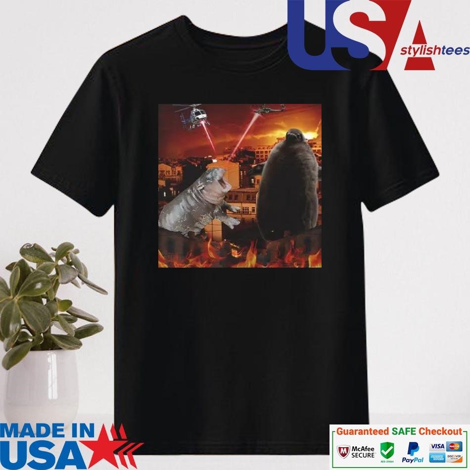 Official Moo Deng And Pesto Battle Destroy City Fire Scene Shirt