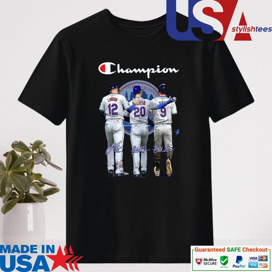 Official New York Mets Champion Francisco Lindor Brandon Nimmo Pete Alonso Signatures Shirt