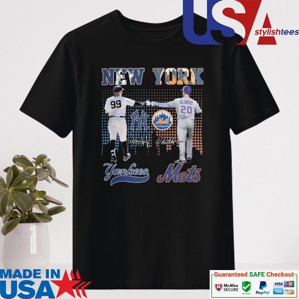 Official New York Yankees Aaron Judge New York Mets Pete Alonso Skyline Signatures Shirt