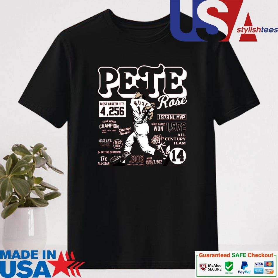 Official Pete Rose Career Stats Signature T-shirt