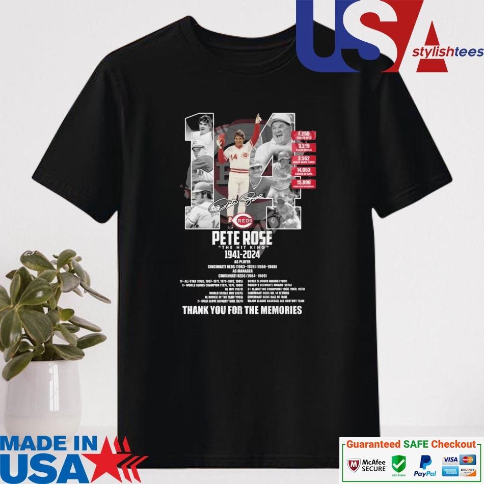 Official Pete Rose The Hit King 1941-2024 Thank You For The Memories Signature T-shirt