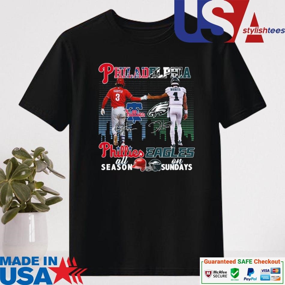 Official Philadelphia Phillies All Season Philadelphia Eagles On Sundays Signatures Shirt