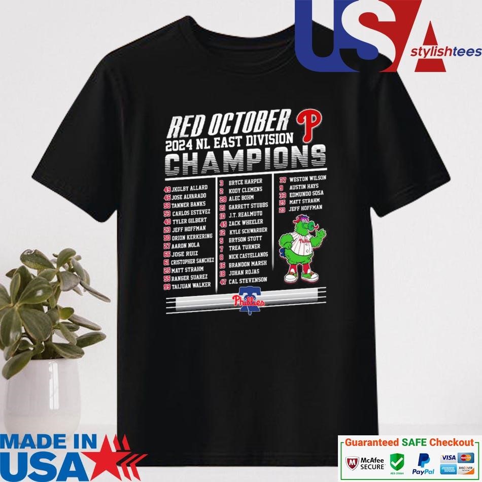 Official Philadelphia Phillies Players Name Red October 2024 NL East Division Champions Shirt