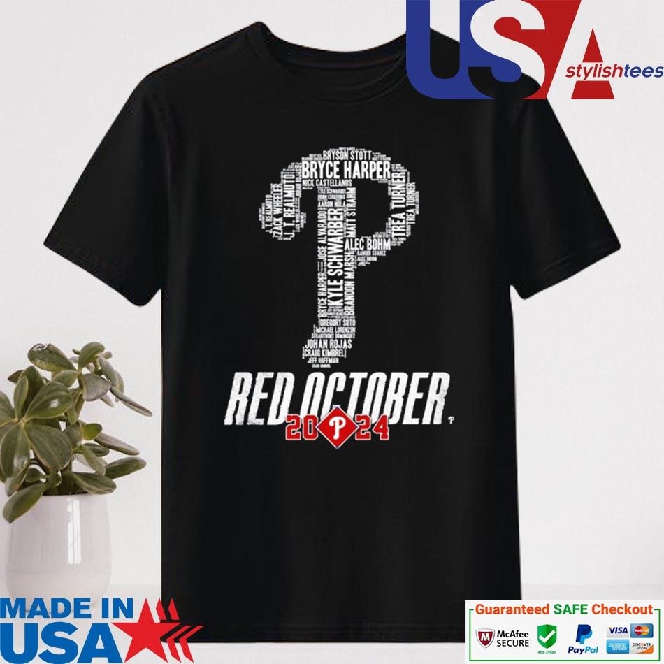 Official Philadelphia Phillies Players Names Logo Red October 2024 Shirt