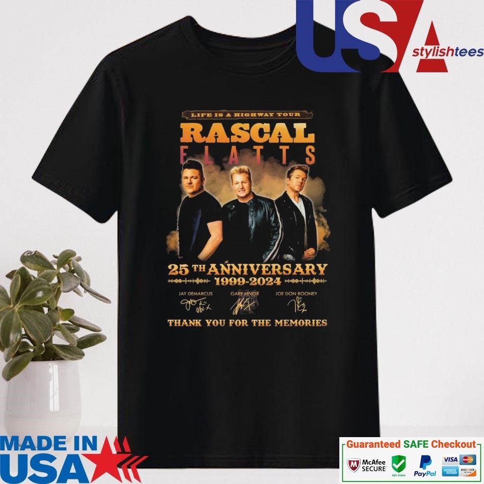 Official Rascal Flatts 25th Anniversary 1999-2024 Life Is A Highway Tour Thank You For The Memories Signatures Shirt