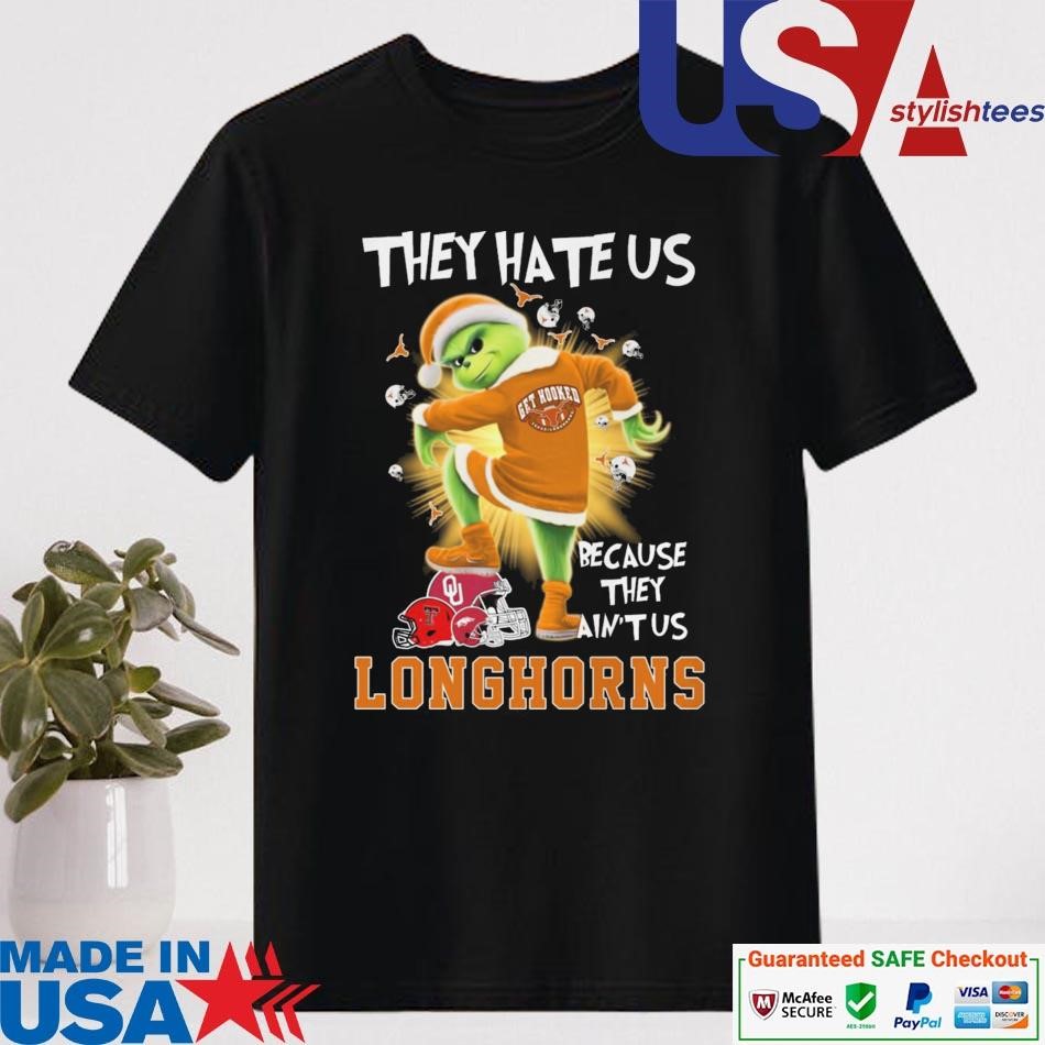 Official Santa Grinch Texas Longhorns Vs Sooners Raiders And Razorbacks They Hate Us Because They Ain't Us Shirt