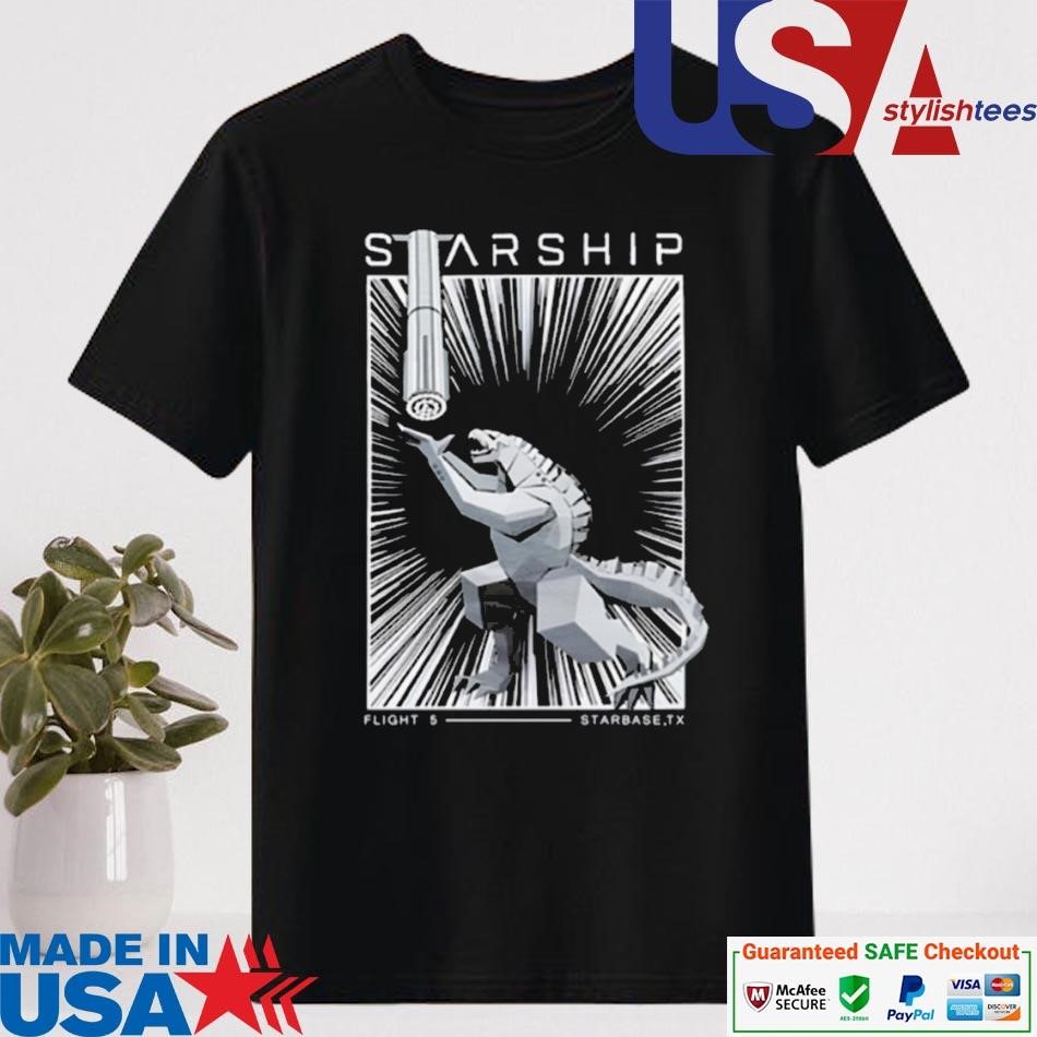 Official Starship Flight 5 Star Base, TX Black Shirt