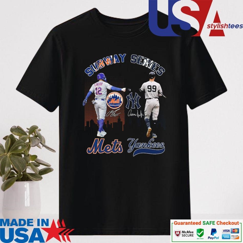 Official Subway Series Lindor Judge Mets Yankees Signatures Shirt