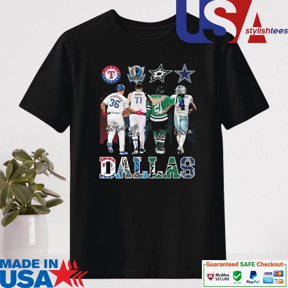 Official Texas Rangers Dallas Mavericks Dallas Stars Dallas Cowboys Proud State Signatures Shirt