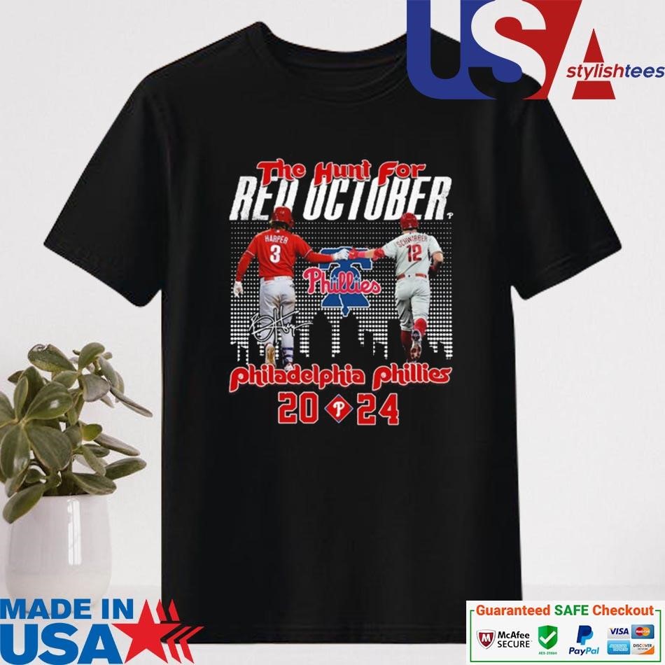 Official The Hunt For Red October Philadelphia Phillies 2024 Bryce Harper And Kyle Schwarber Signatures Shirt